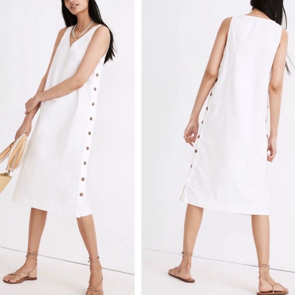 Madewell Linen Cotton Side Button Midi Dress Size M - Picture 1 of 6